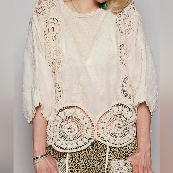 POL Tops - POL Women's Cream Crochet Top - One Size - New Without Tag 27 PTP